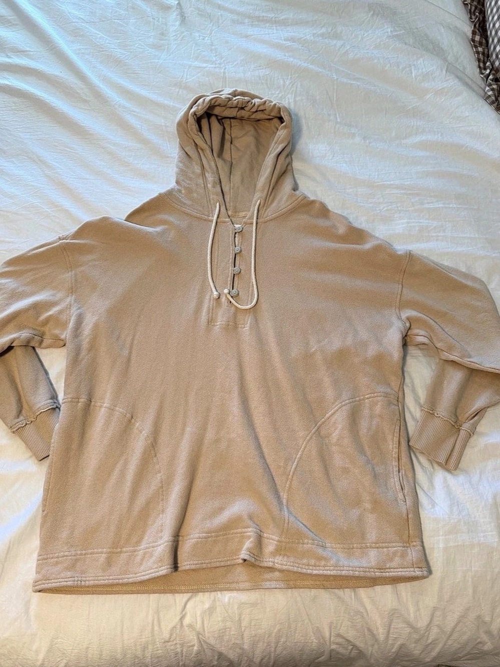 Aerie Textured Henley Hoodie Beige Size Small